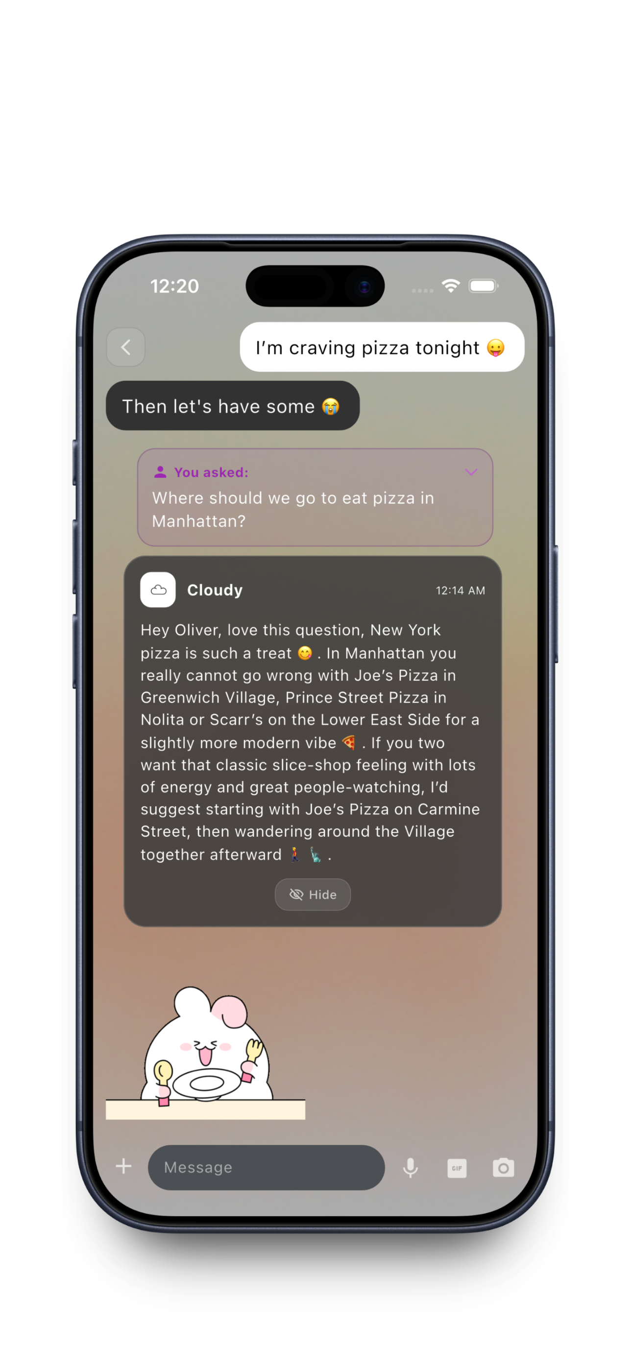 Cloudy AI companion in chat